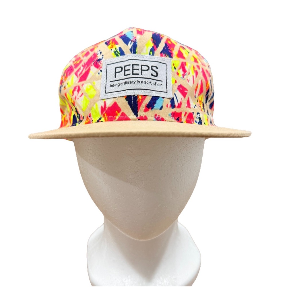 PEEPS‎ Snapback Hat Neon Abstract Print Flat Brim Adjustable Cap Streetwear